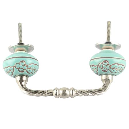 Turquoise Leaf Flower Etched Ceramic Cut Bridge Handle